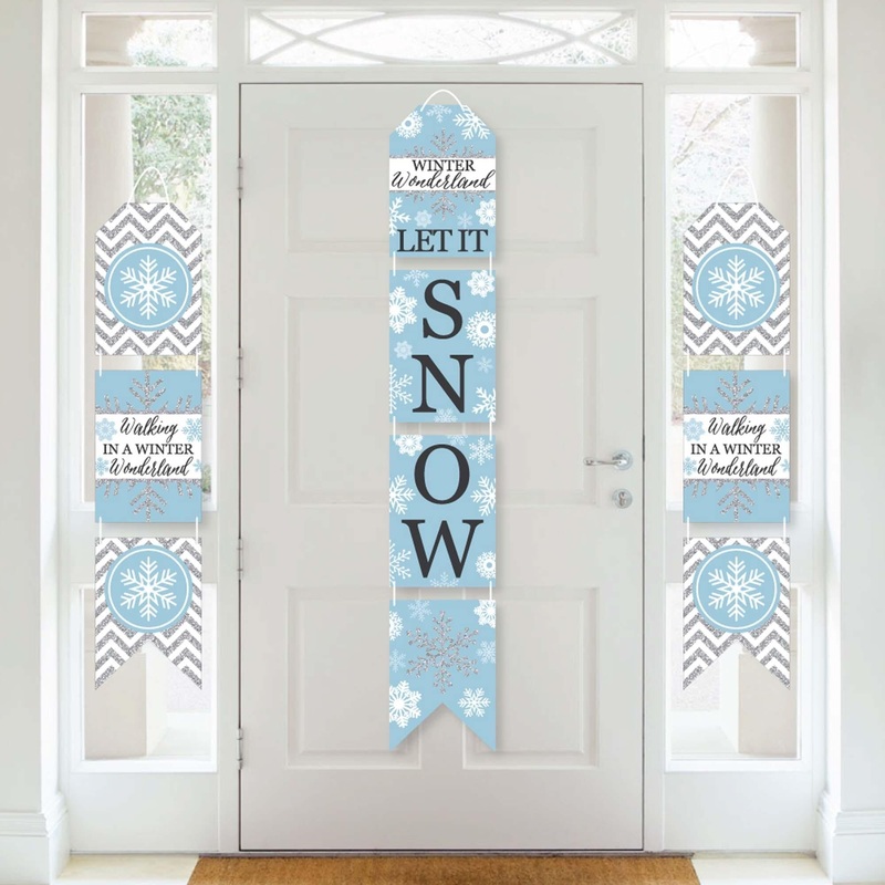 Winter Wonderland - Hanging Vertical Paper Door Banners - Snowflake Holiday Party and Winter Wedding Wall Decoration Kit - Indoor Door Decor