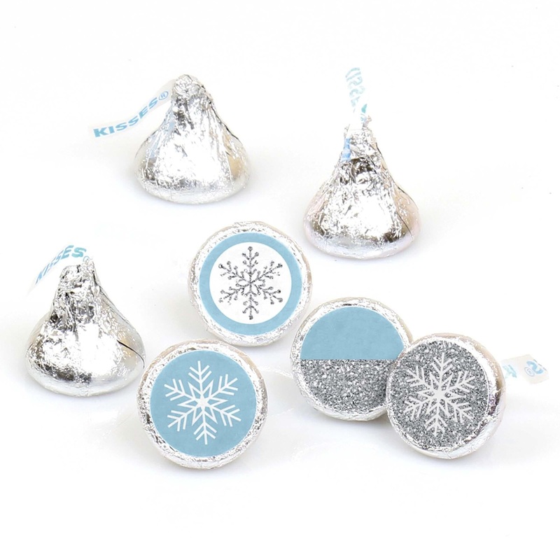 Winter Wonderland - Round Candy Labels Snowflake Holiday Party & Winter Wedding Favors - Fits Hershey Kisses - 108 ct
