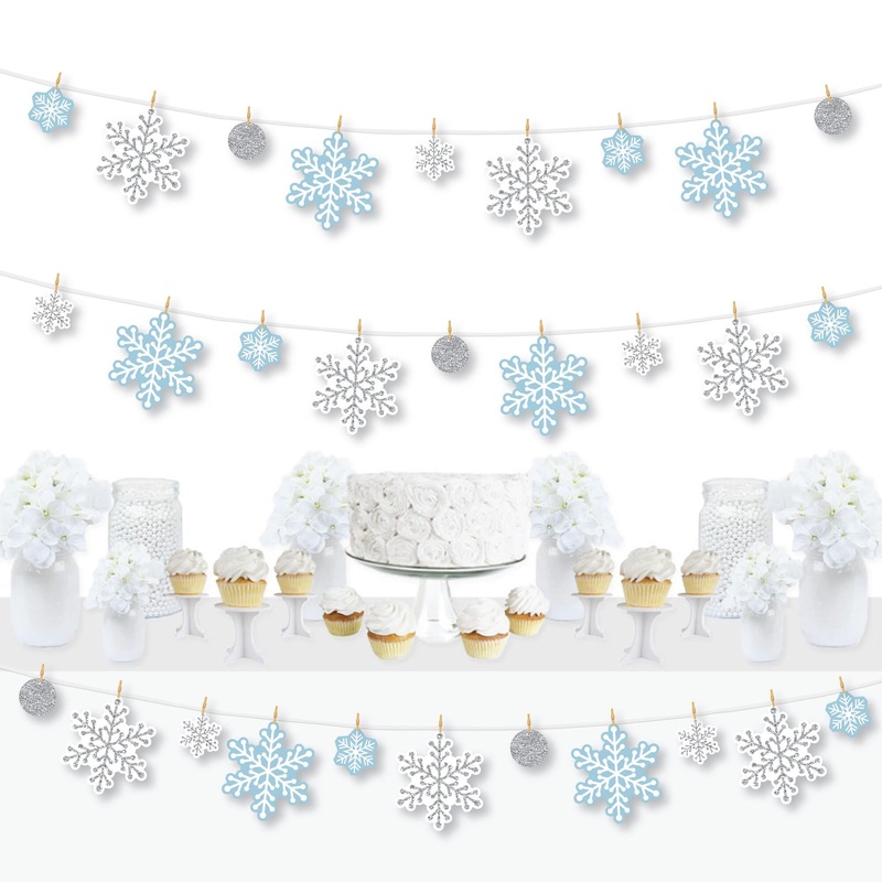 Winter Wonderland - Snowflake Holiday Party and Winter Wedding DIY Decorations - Clothespin Garland Banner - 44 Pieces