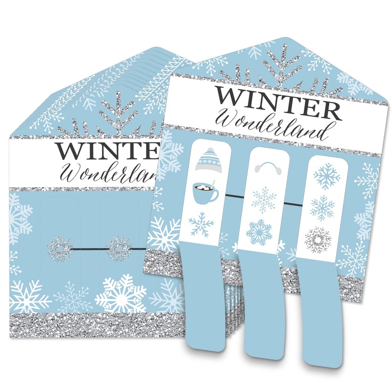 Winter Wonderland - Snowflake Holiday Party and Winter Wedding Game Pickle Cards - Pull Tabs 3-in-a-Row - Set of 12