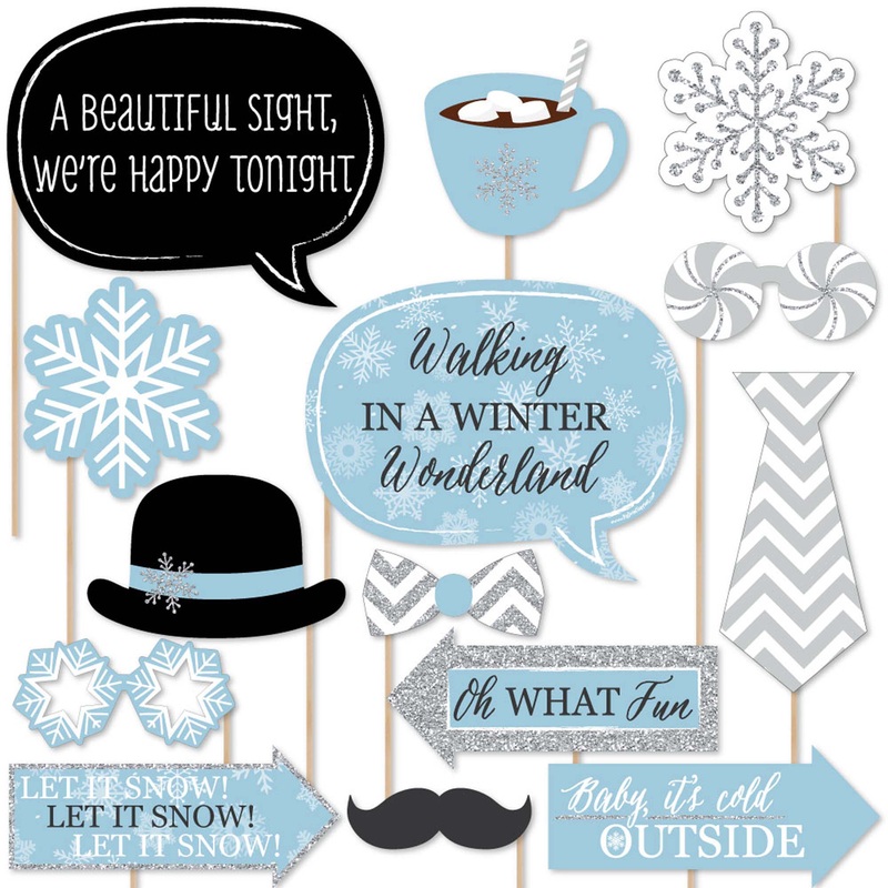 Winter Wonderland - Snowflake Holiday Party and Winter Wedding Photo Booth Props Kit - 20 Count