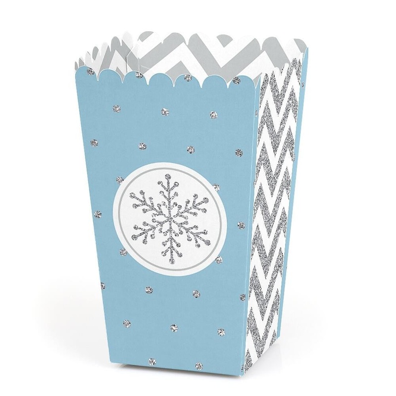 Winter Wonderland - Snowflake Holiday Party and Winter Wedding Popcorn Treat Boxes - Set of 12