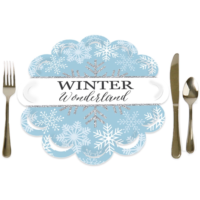 Winter Wonderland - Snowflake Holiday Party and Winter Wedding Round Table Decorations - Paper Chargers - Place Setting For 12