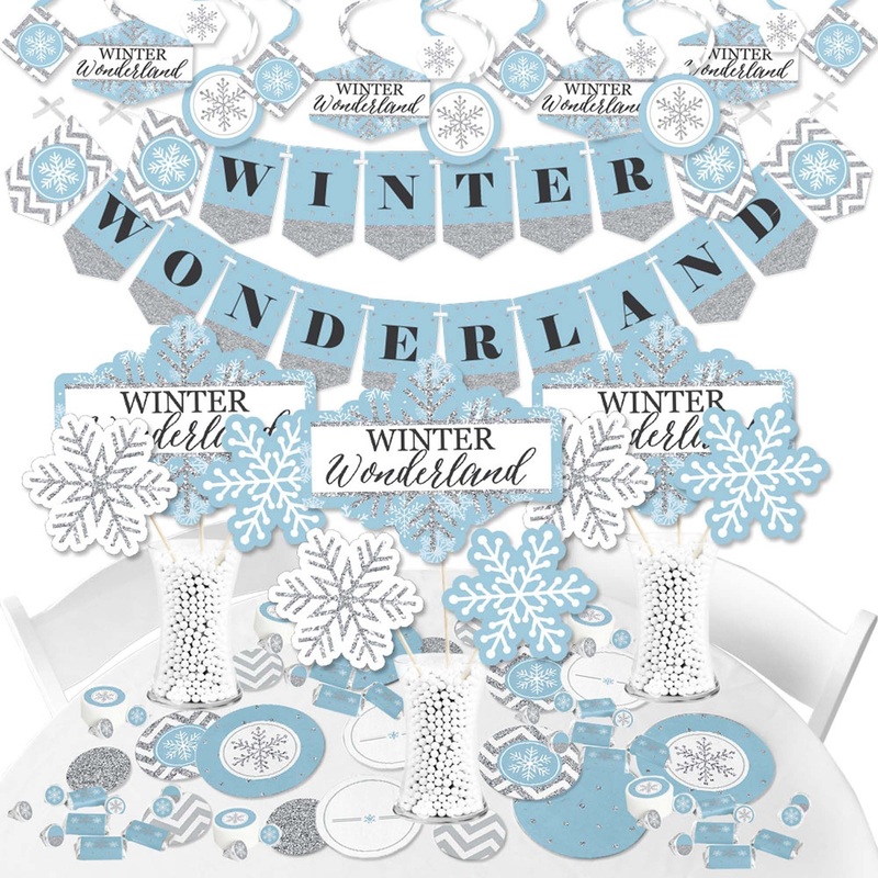 Winter Wonderland - Snowflake Holiday Party and Winter Wedding Supplies - Banner Decoration Kit - Fundle Bundle