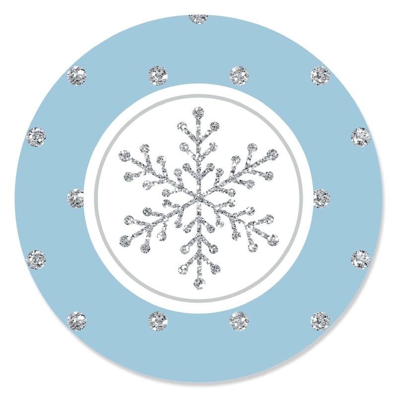 Winter Wonderland - Snowflake Holiday Party & Winter Wedding Circle Sticker Labels - 24 ct