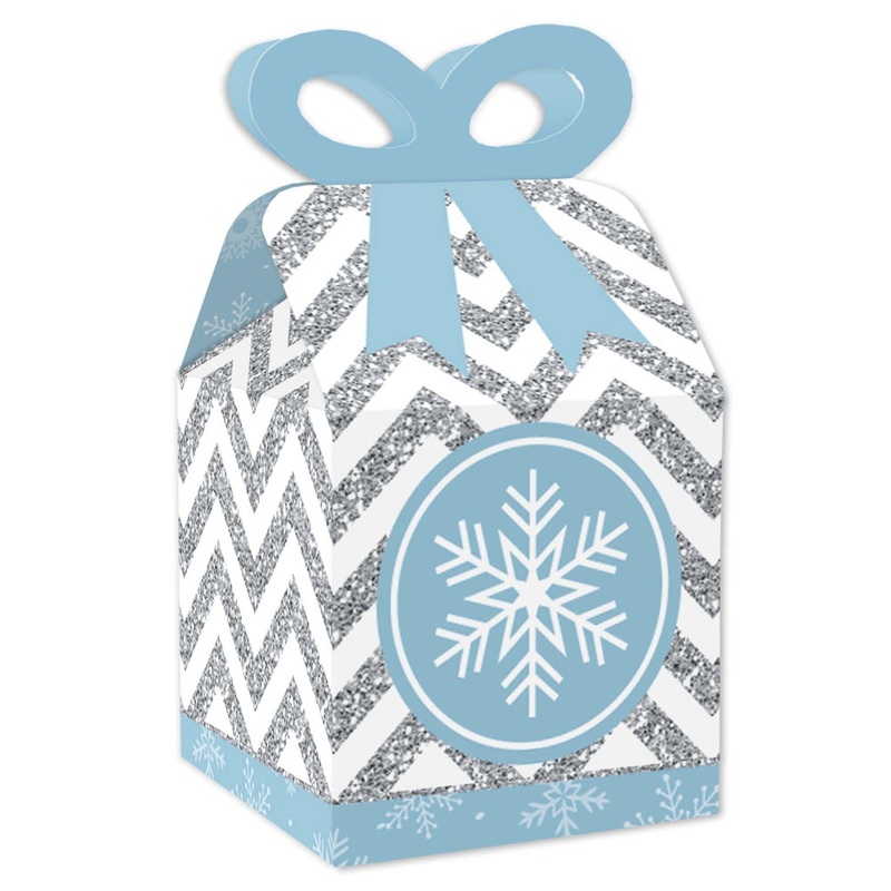 Winter Wonderland - Square Favor Gift Boxes - Snowflake Holiday Party and Winter Wedding Bow Boxes - Set of 12