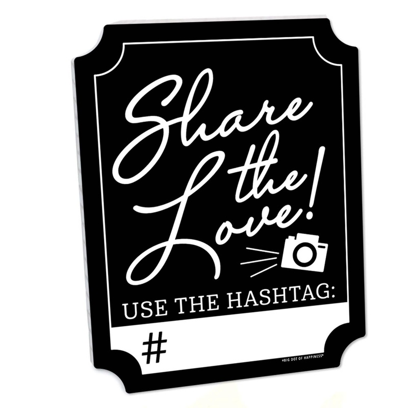 Black Share the Love Sign - Wedding Hashtag Decorations - Printed on Sturdy Plastic Material - 10.5 x 13.75 inches - Sign with Stand - 1 Piece