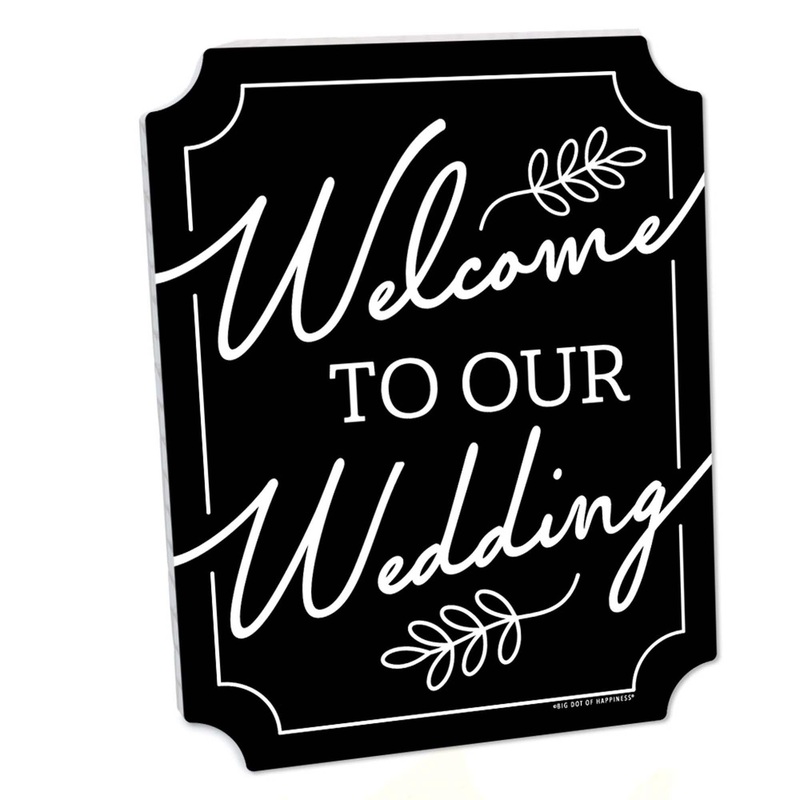 Black Welcome To Our Wedding Sign - Wedding Ceremony Decorations - Printed on Sturdy Plastic Material - 10.5 x 13.75 inches - Sign with Stand - 1 Piece
