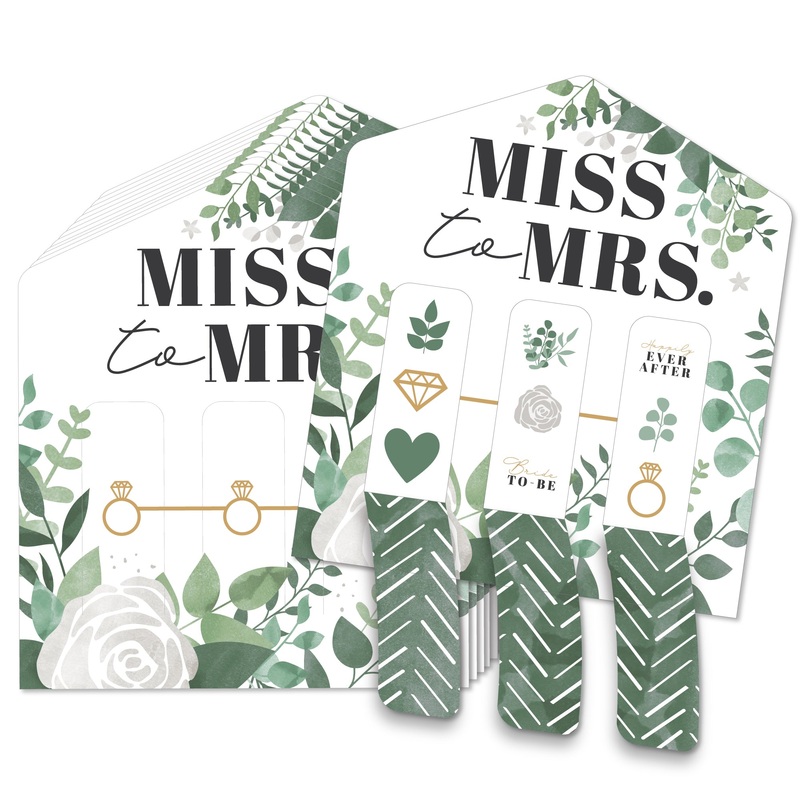Boho Botanical Bride - Greenery Bridal Shower and Wedding Party Game Pickle Cards - Pull Tabs 3-in-a-Row - Set of 12
