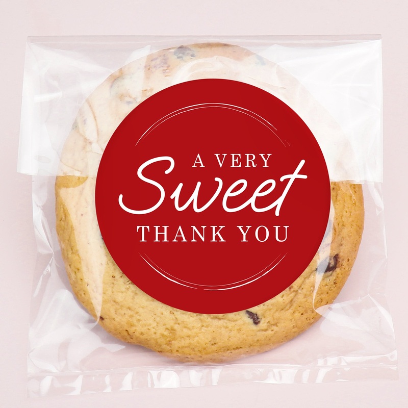 Cherry Red Sweet Wedding Thank You Stickers & Clear Cookie Bags - 25 Ct