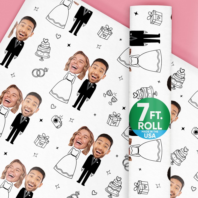 Custom Face Wrapping Paper - Wedding Couple Doodle