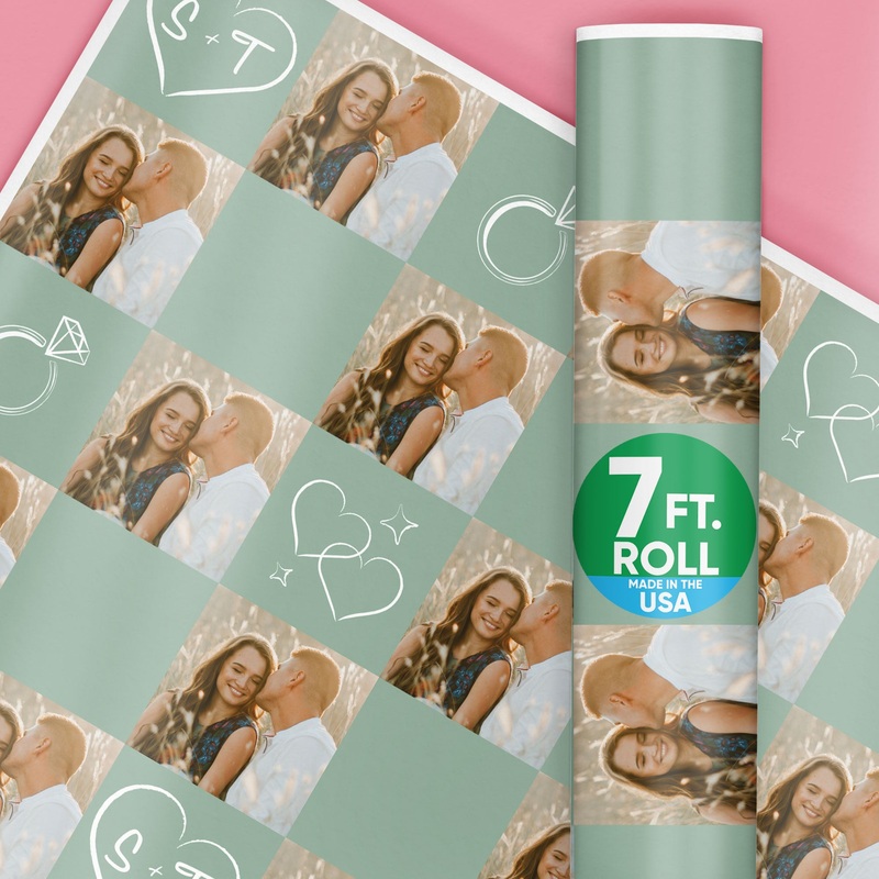 Custom Photo Wrapping Paper - Sage Green Wedding Rings