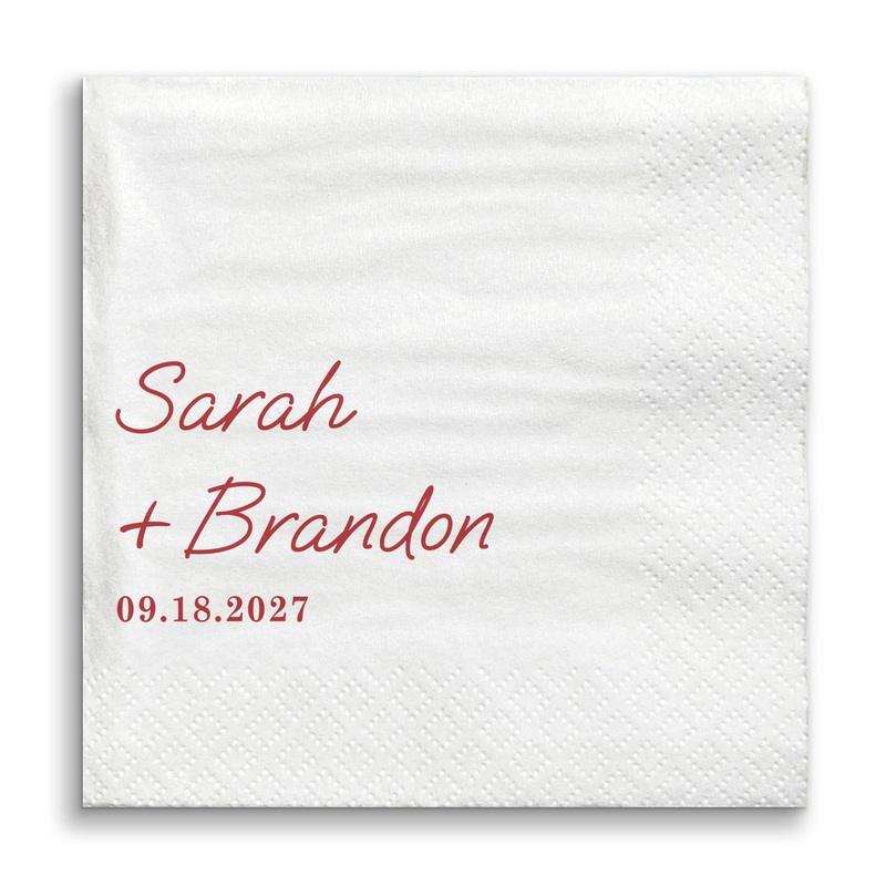 Custom Text - Cherry Red Simple Wedding Script Napkins