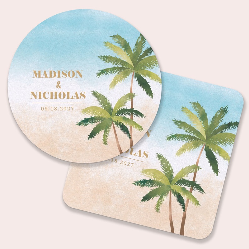 Custom Text Coasters - Beach Wedding
