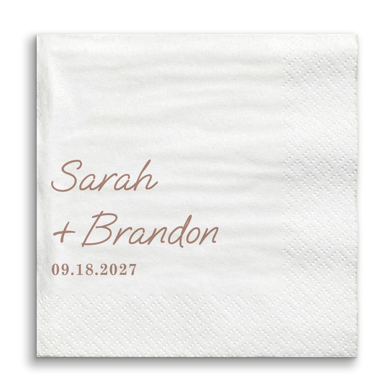 Custom Text - Mocha Brown Simple Wedding Script Napkins