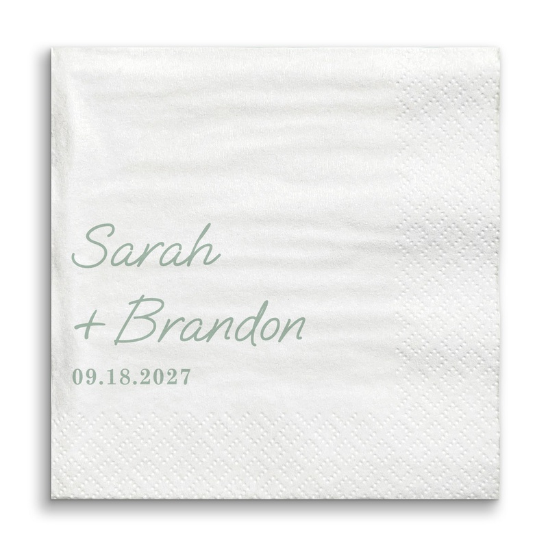 Custom Text - Sage Green Simple Wedding Script Napkins