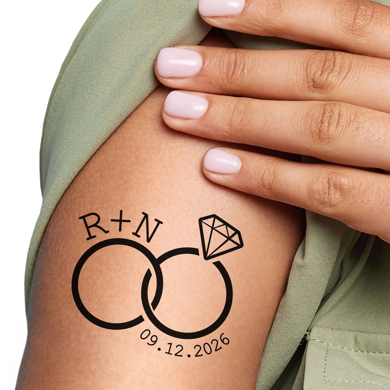 Custom Text Wedding Rings Temporary Tattoos - 12 Ct