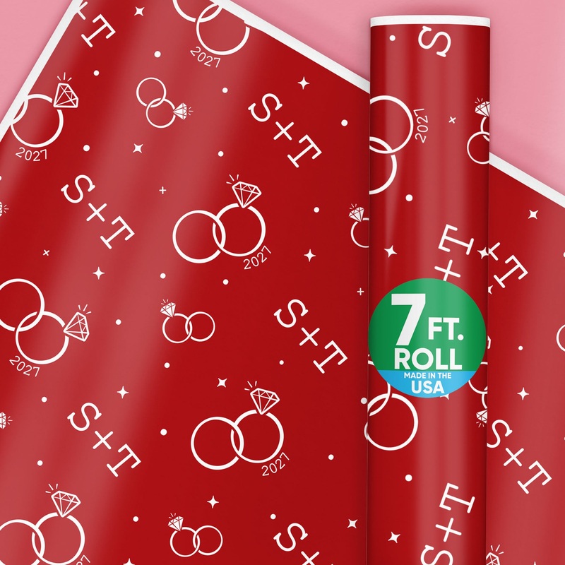 Custom Text Wrapping Paper - Cherry Red Wedding Rings