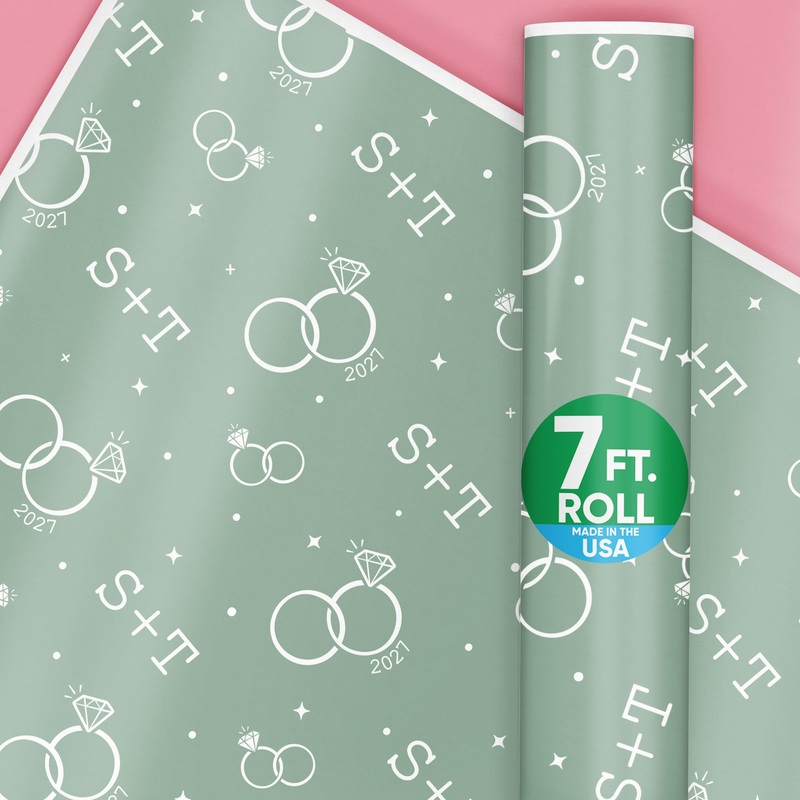 Custom Text Wrapping Paper - Sage Green Wedding Rings