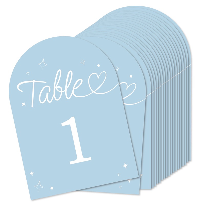 Dusty Blue Wedding Hearts Table Numbers - 20 Ct