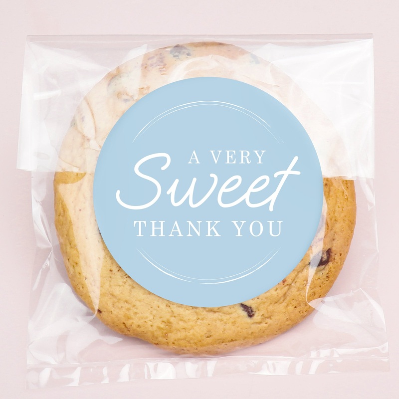 Dusty Blue Wedding Thank You Stickers & Clear Cookie Bags - 25 Ct