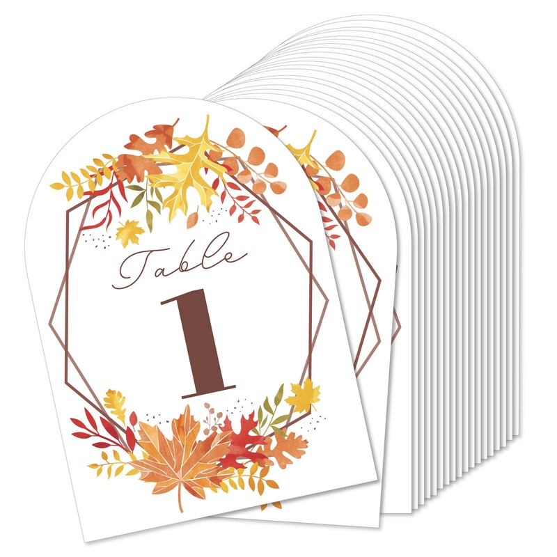 Fall Foliage Bride - Autumn Leaves Bridal Shower and Wedding Party Double-Sided 5 x 7 inches Cards - Table Numbers - 1-20