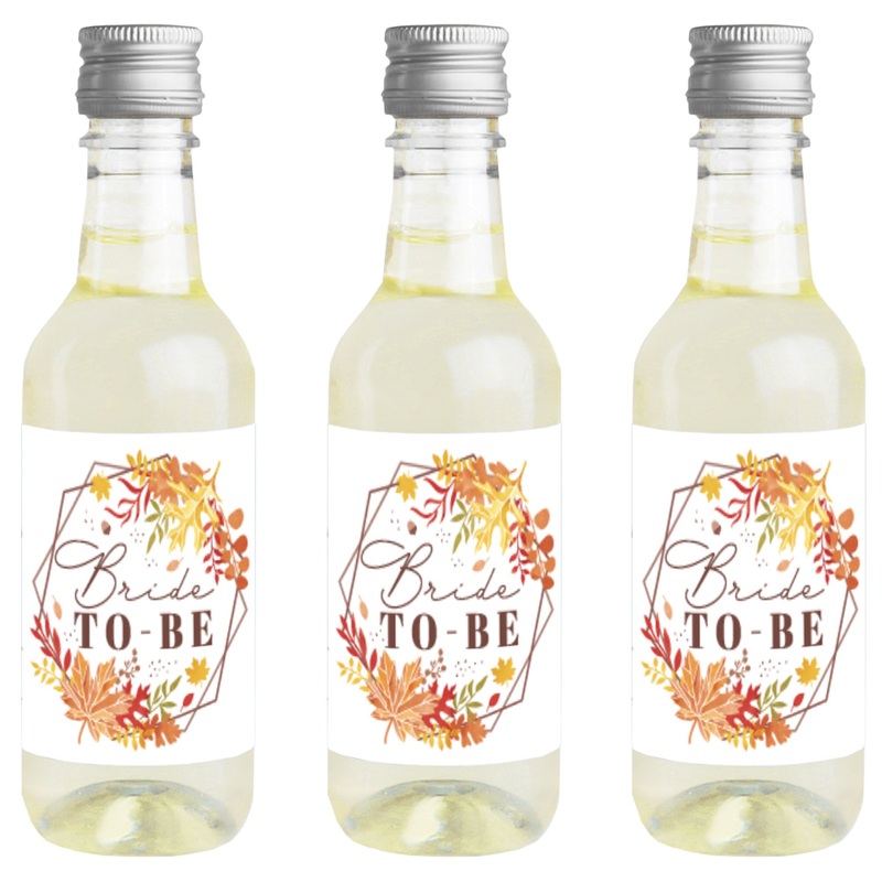 Fall Foliage Bride - Mini Wine and Champagne Bottle Label Stickers - Autumn Leaves Bridal Shower and Wedding Party Favor Gift for Women and Men - Set of 16