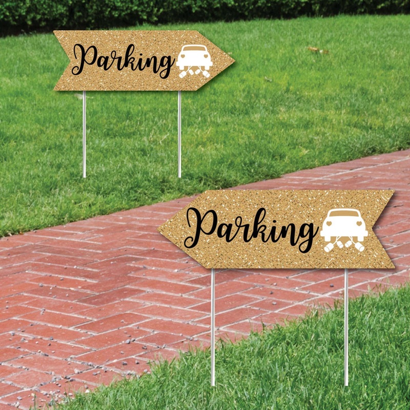 Gold Wedding Parking Signs - Wedding Sign Arrow - Double Sided Directional Yard Signs - Set of 2 Parking Signs