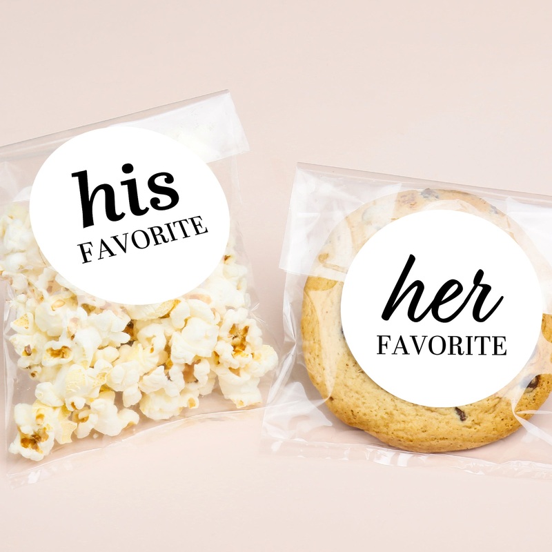 His & Her Favorites Wedding Stickers & Clear Cookie Bags - 25 Ct