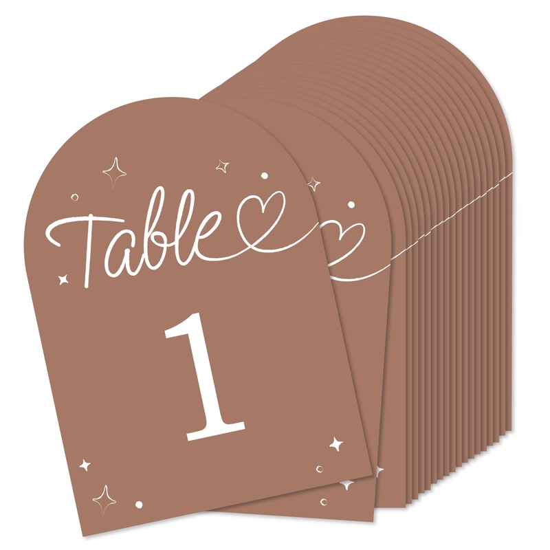 Mocha Brown Wedding Hearts Table Numbers - 20 Ct