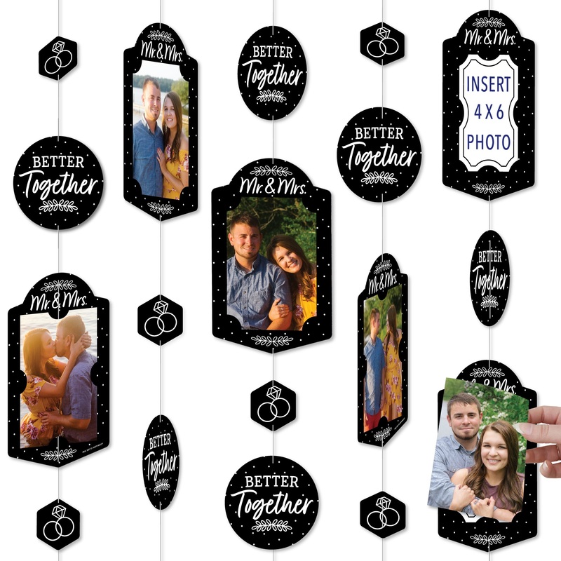Mr. and Mrs. - Black and White Wedding or Bridal Shower DIY Backdrop Decor - Hanging Vertical Photo Garland - 35 Pieces