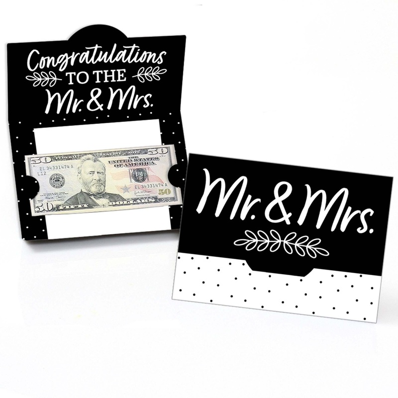 Mr. and Mrs. - Black and White Wedding or Bridal Shower Money and Gift Card Holders - Set of 8