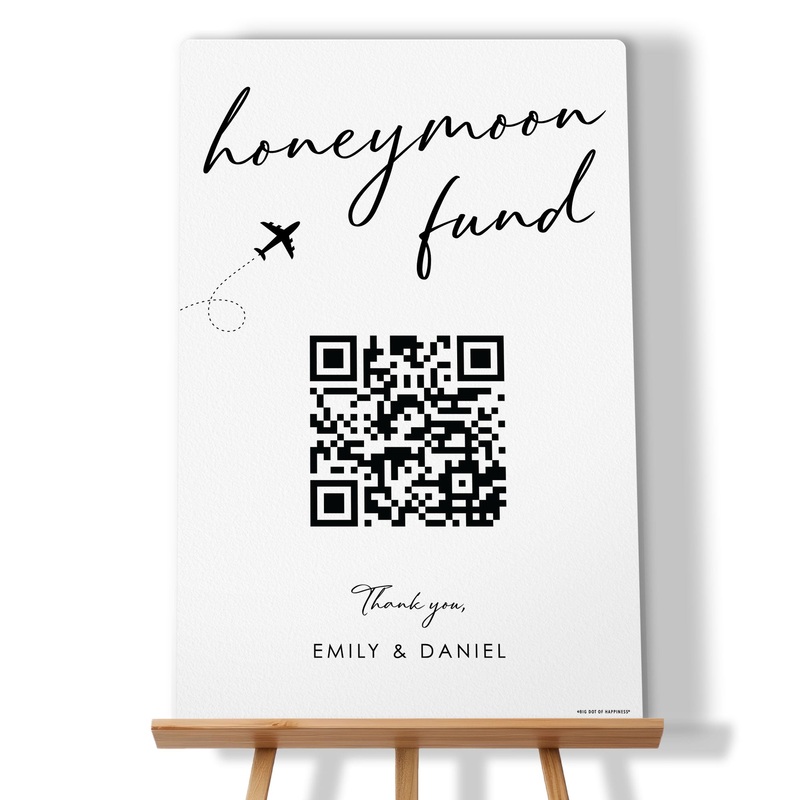 Personalized Photo Honeymoon Fund QR Code Wedding Sign