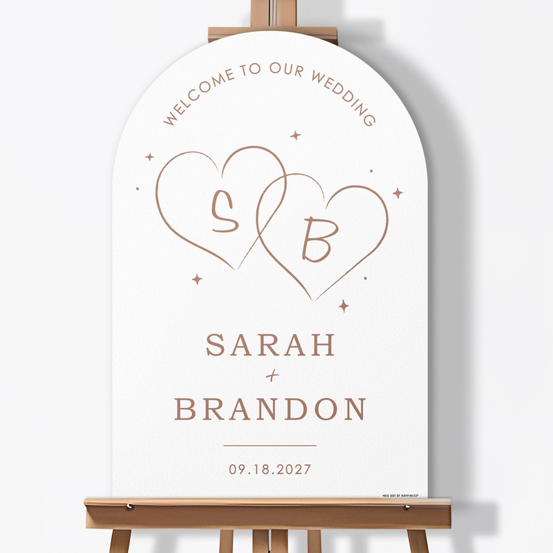 Personalized Text Mocha Brown Wedding Hearts Welcome Sign (Select Your Size)