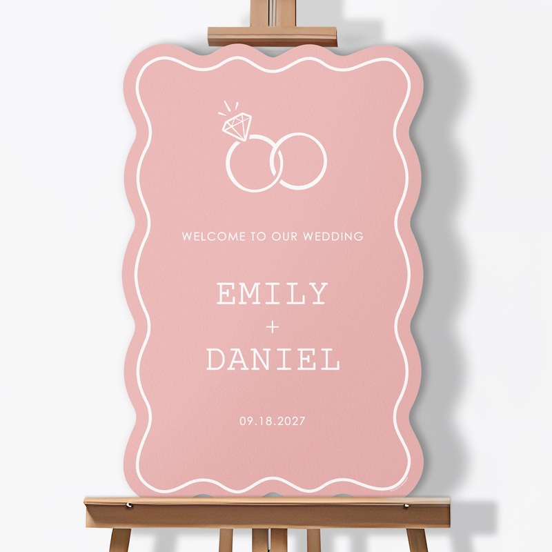 Personalized Text Pink Wedding Rings Welcome Sign (Select Your Size) (Copy)