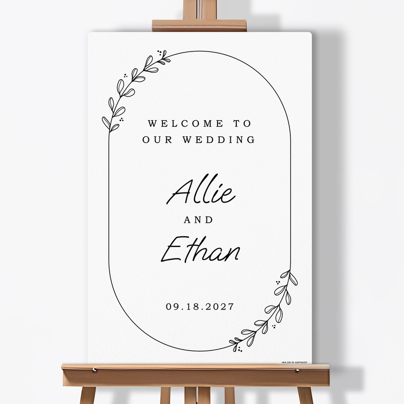 Personalized Text Rustic Leaves Wedding Hearts Welcome Sign (Select Your Size)