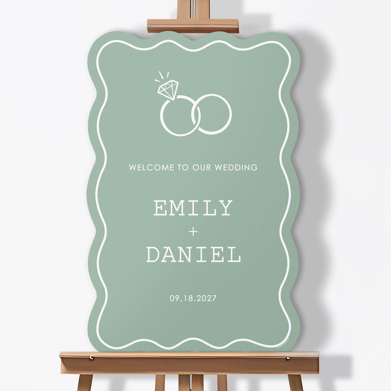 Personalized Text Sage Green Wedding Rings Welcome Sign (Select Your Size)