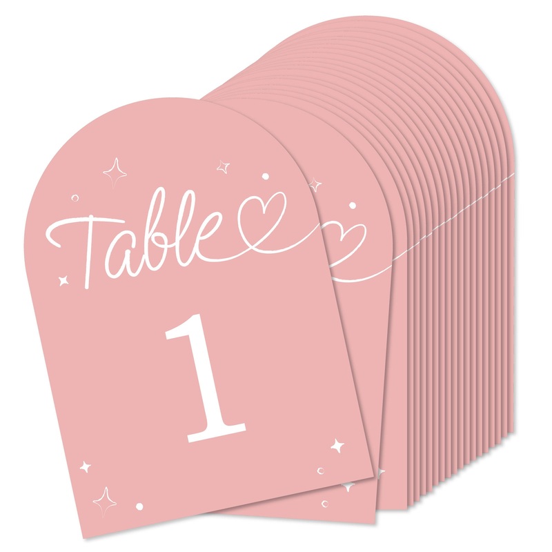 Pink Wedding Hearts Table Numbers - 20 Ct