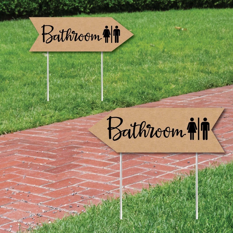 Rustic Wedding Bathroom Signs - Wedding Sign Arrow - Double Sided Directional Yard Signs - Set of 2 Bathroom Signs