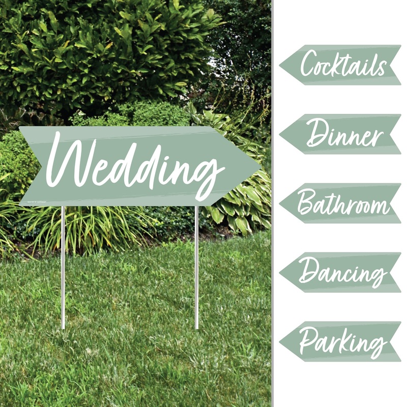 Sage Green Elegantly Simple - Arrow Wedding and Receptions Direction Signs - Double Sided Outdoor Yard Signs - Set of 6