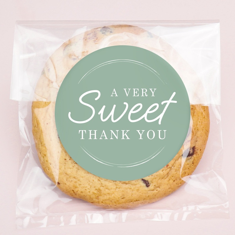 Sage Green Sweet Wedding Thank You Stickers & Clear Cookie Bags - 25 Ct