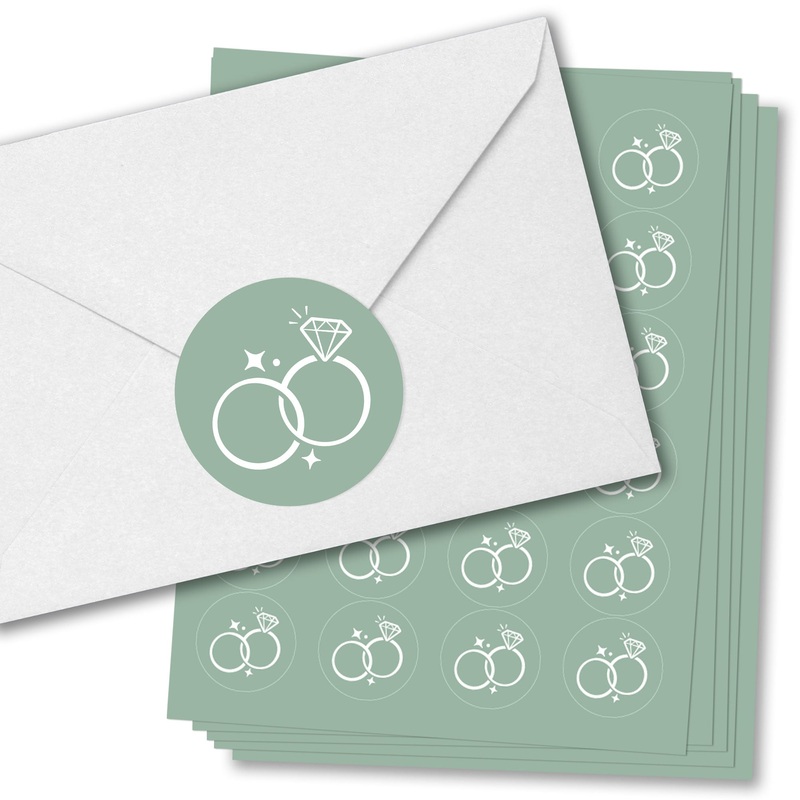 Sage Green Wedding Rings Envelope Seal Stickers - 120 Ct