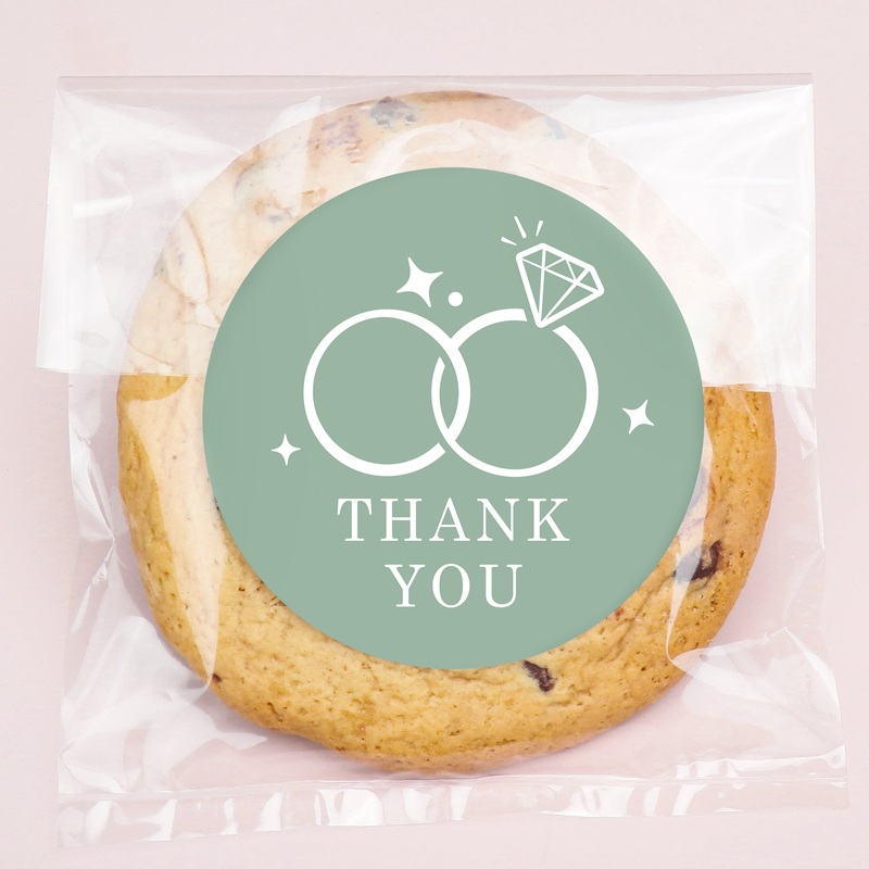 Sage Green Wedding Thank You Stickers & Clear Cookie Bags - 25 Ct