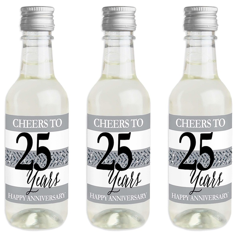 We Still Do - 25th Wedding Anniversary - Mini Wine and Champagne Bottle Label Stickers - Anniversary Party Favor Gift - For Women and Men - Set of 16