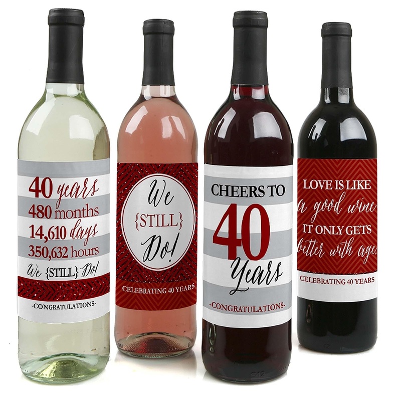 We Still Do - 40th Wedding Anniversary Decorations for Women and Men - Wine Bottle Label Stickers - Set of 4