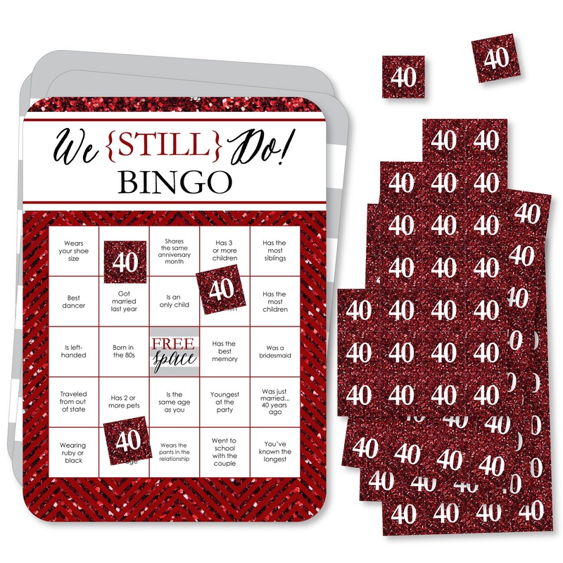 We Still Do - 40th Wedding Anniversary - Find the Guest Bingo Cards and Markers - Anniversary Party Bingo Game - Set of 18