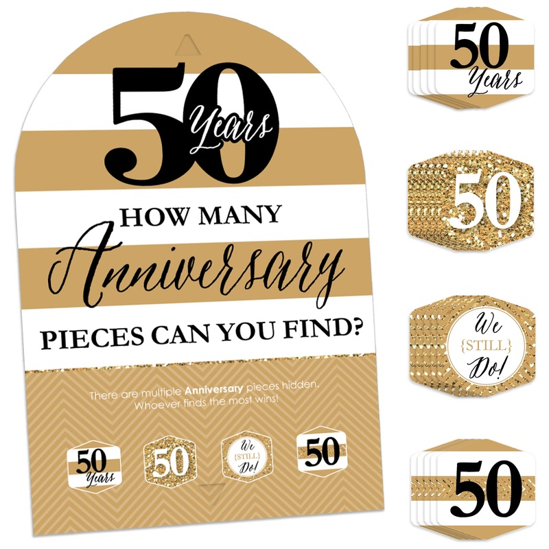 We Still Do - 50th Wedding Anniversary - Anniversary Party Scavenger Hunt - 1 Stand and 48 Game Pieces - Hide and Find Game
