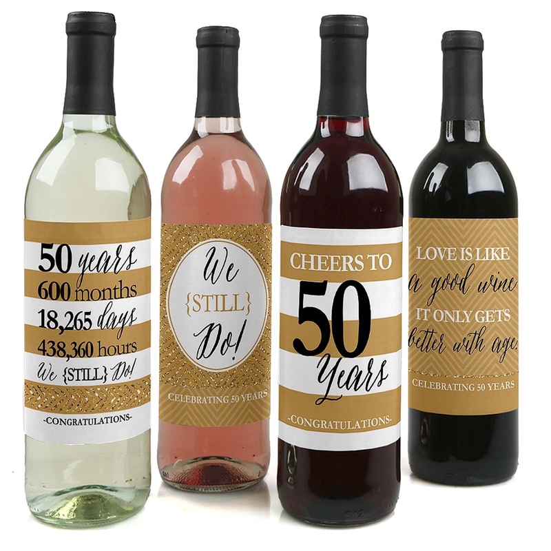 We Still Do - 50th Wedding Anniversary Decorations for Women and Men - Wine Bottle Label Stickers - Set of 4