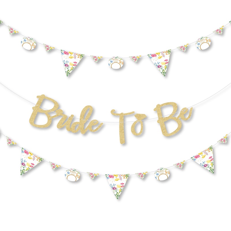 Wildflowers Bride - Boho Floral Bridal Shower and Wedding Party Letter Banner Decoration - 36 Banner Cutouts and No-Mess Real Gold Glitter Bride To Be Banner Letters