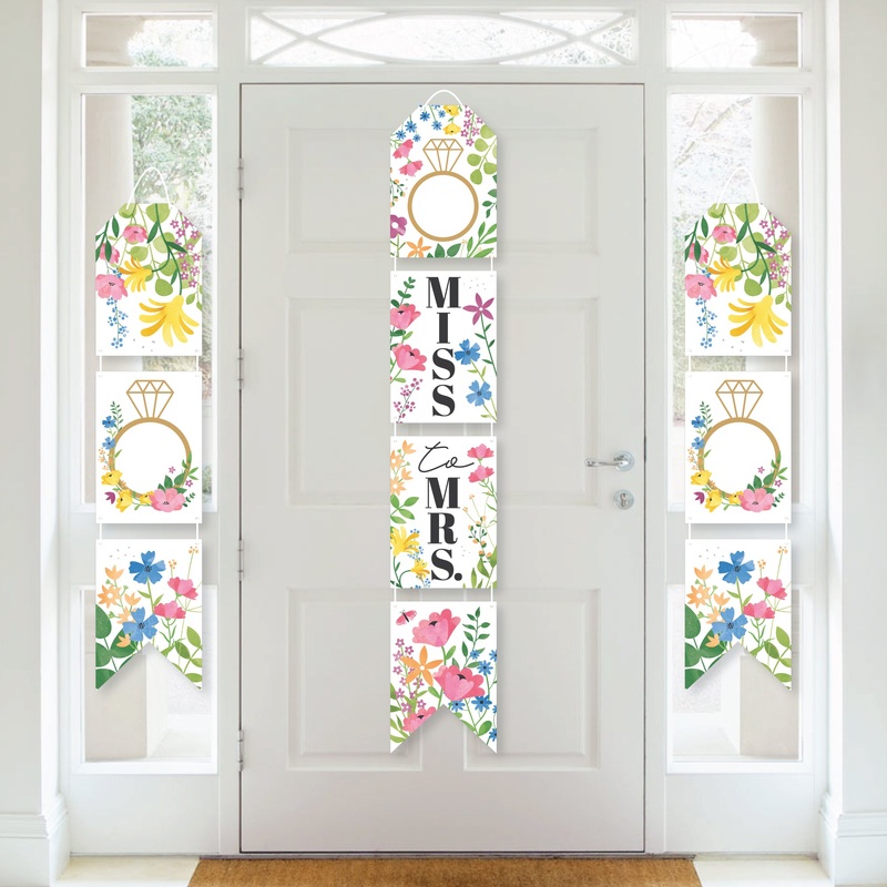 Wildflowers Bride - Hanging Vertical Paper Door Banners - Boho Floral Bridal Shower and Wedding Party Wall Decoration Kit - Indoor Door Decor